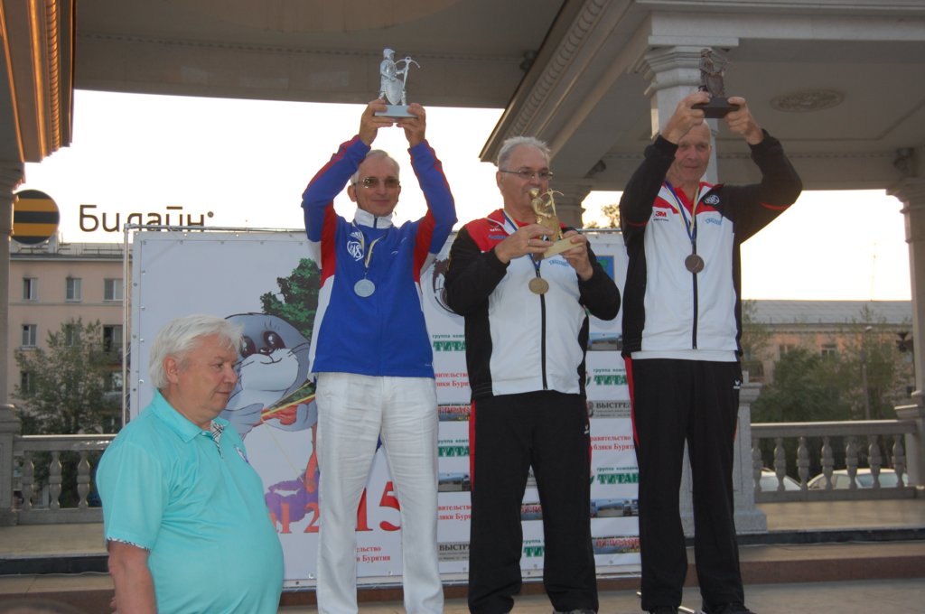 Vétéran 1. Walter Hillenbrand GER 854-42x, 2. Jean-Paul Coussot FRA 816-19, 3. Oskar Kuenkler GER 807-15x Podiums Cadets Coupe Baikal Arbalète field 2015
Ulan-Ude 2015 – Baikal Cup Field Results